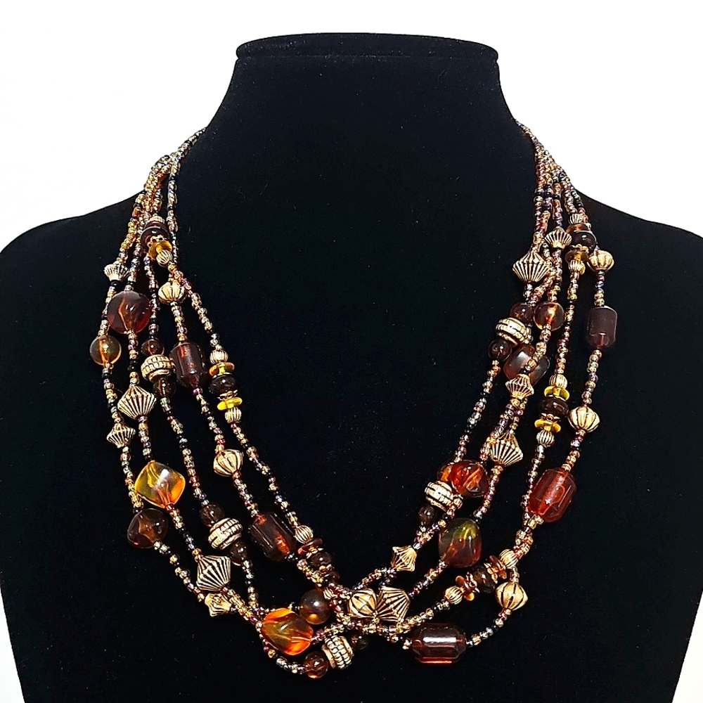 Multi-strand Amber Toned Lucite Necklace